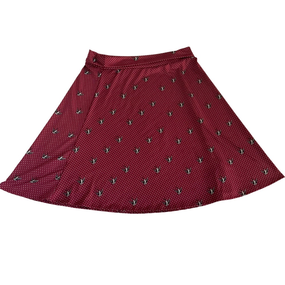 LuLaRoe Madison Skirt Womens 3XL Burgundy Polka Dot Bird Print A-Line Stretch